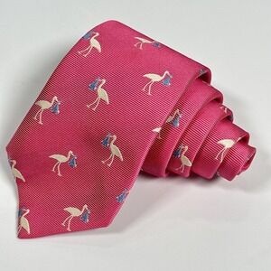 Ben Silver Tie Mens Silk Pink Stork Novelty Baby Shower Made England Necktie